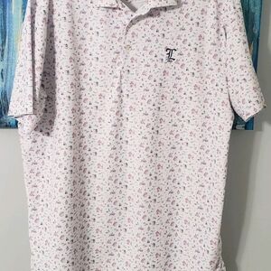 Peter Millar Large White Polo Pink & Blue Graphic Wine Cocktails